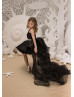 Black Satin Tulle High-low Flower Girl Dress With Beaded Sash